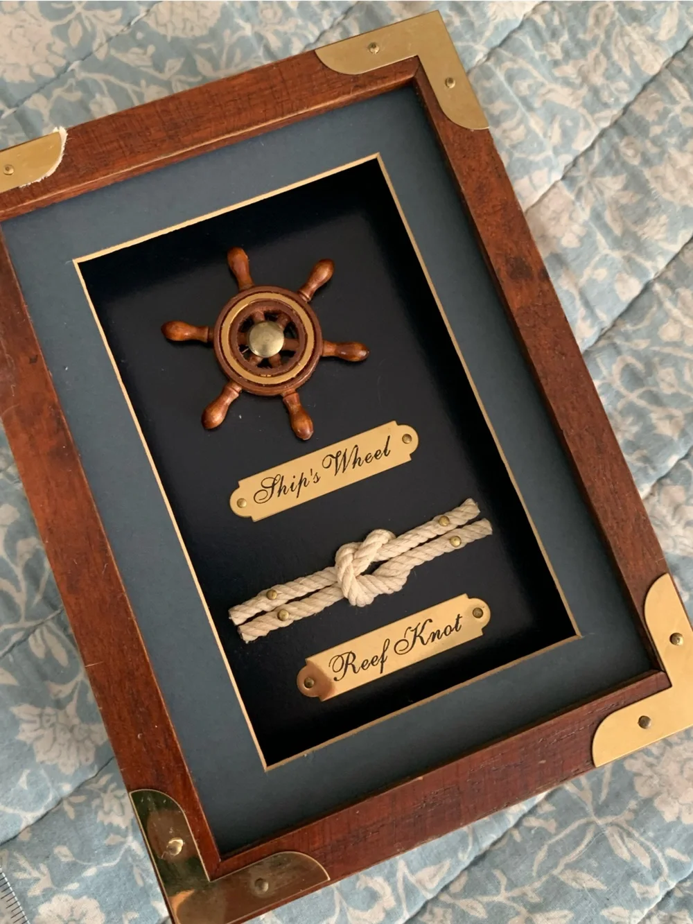 Vintage Nautical Shadow Storage Box All Art with Rope and Ship Wheel